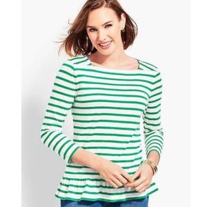 Talbots Laurel striped peplum tee in green white